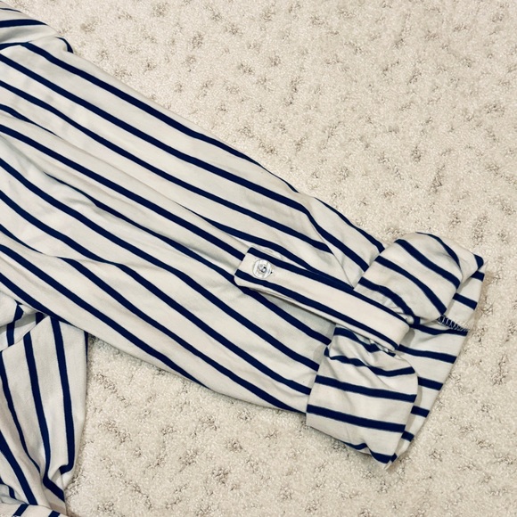 Moyabo Georgette Long Sleeve Blouse NEW Women 2X White Blue Stripe Tunic Gift - Picture 12 of 13